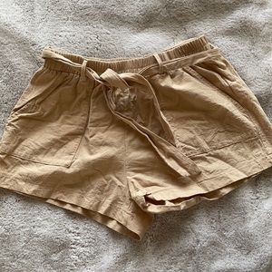 Tie waist tan shorts